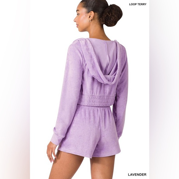 Loop Terry Zip Up Cropped Hoodie & Shorts Set - Picture 2 of 4